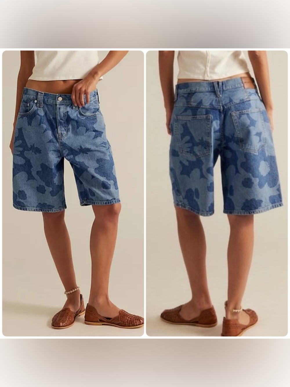 NEW Size 29 Free People We The Free Montana Floral Printed Bermuda Denim Shorts
